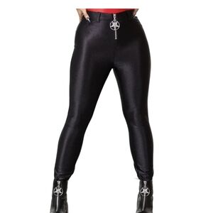Killstar Black Glossy Leggings with Pentagram Zipper